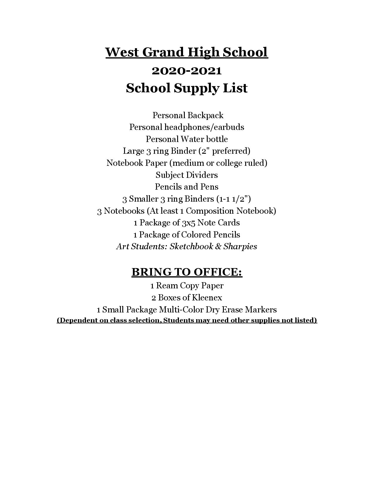 20-21 Supply List
